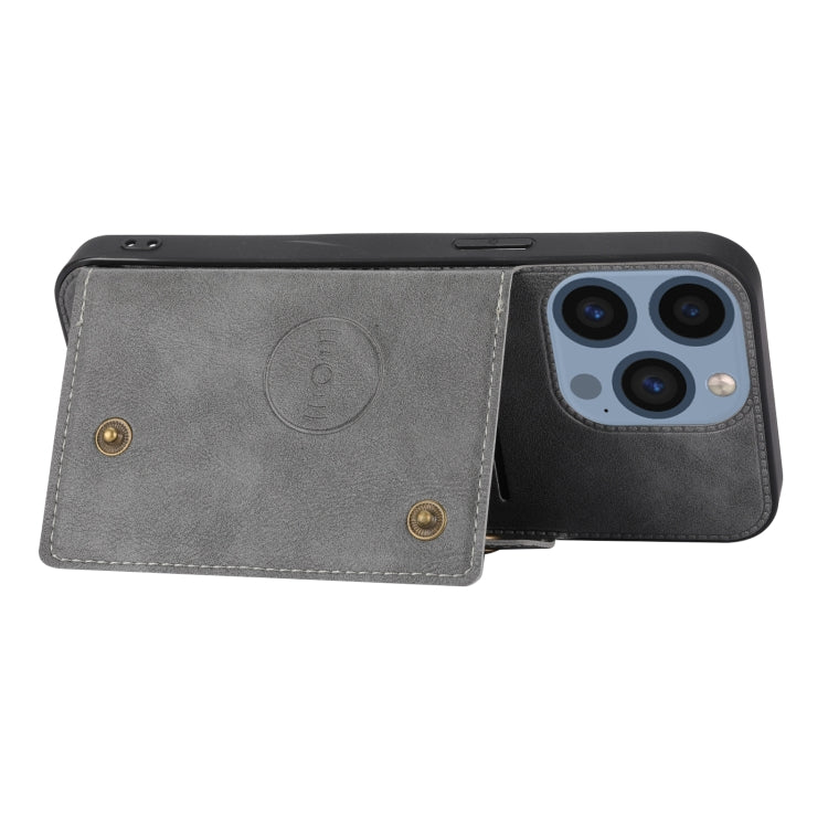 For iPhone 16 Pro Max Double Buckle Card Slots PU + TPU Phone Case(Grey) by buy2fix