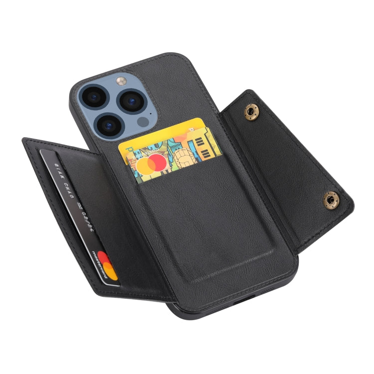 For iPhone 16 Pro Max Double Buckle Card Slots PU + TPU Phone Case(Black) by buy2fix