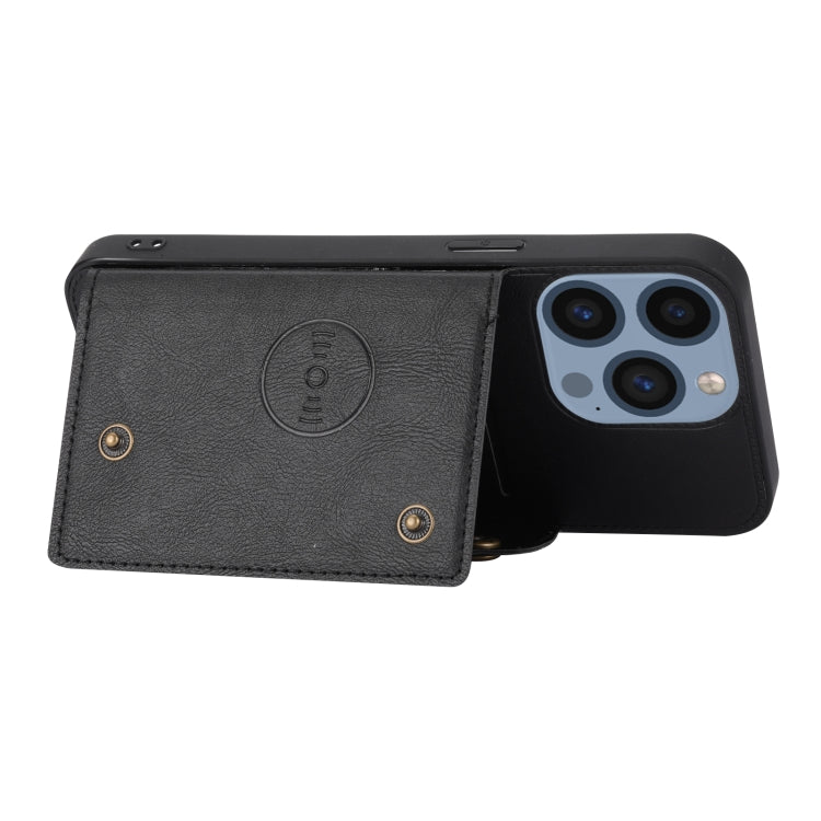 For iPhone 16 Pro Max Double Buckle Card Slots PU + TPU Phone Case(Black) by buy2fix