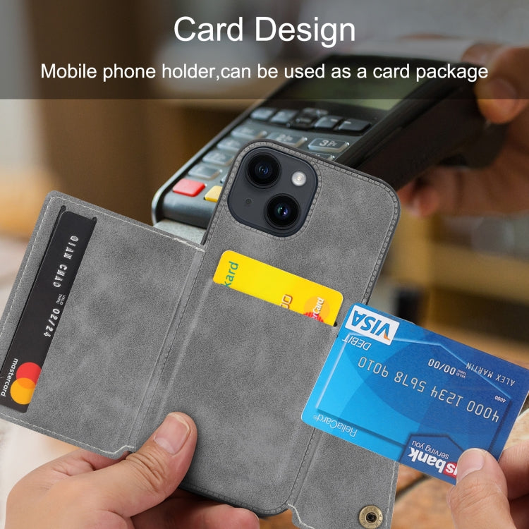 For iPhone 16 Pro Max Double Buckle Card Slots PU + TPU Phone Case(Grey) by buy2fix