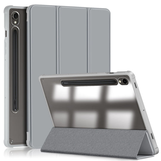 For Samsung Galaxy Tab S9 Acrylic 3-folding Smart Leather Tablet Case(Grey)