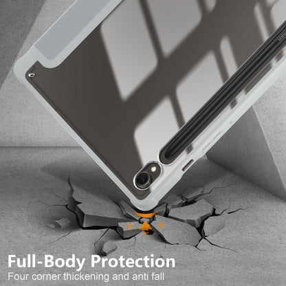 For Samsung Galaxy Tab S9 Acrylic 3-folding Smart Leather Tablet Case(Grey) - Galaxy Tab S9 Cases by buy2fix | Online Shopping UK | buy2fix