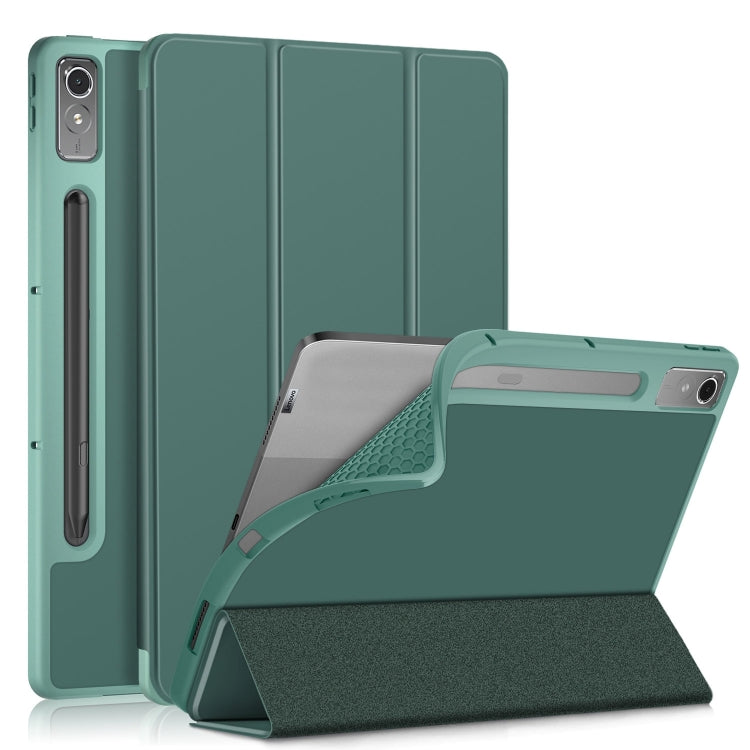 For Lenovo Tab P12 12.7 /P12 Pro 2nd Gen 3-folding TPU Smart Leather Tablet Case(Deep Green) - Lenovo by buy2fix | Online Shopping UK | buy2fix