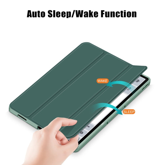For Lenovo Tab P12 12.7 /P12 Pro 2nd Gen 3-folding TPU Smart Leather Tablet Case(Deep Green) - Lenovo by buy2fix | Online Shopping UK | buy2fix