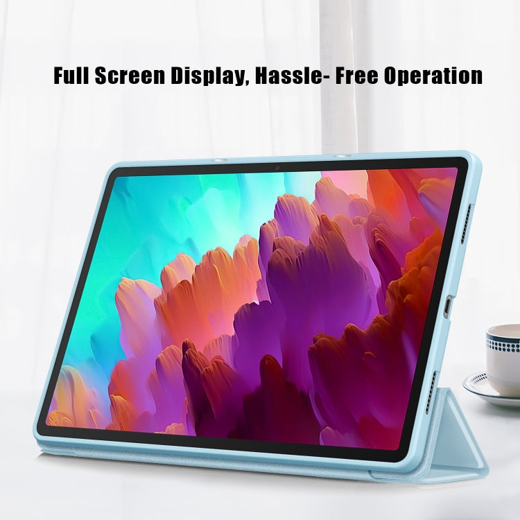 For Lenovo Tab P12 12.7 /P12 Pro 2nd Gen 3-folding TPU Smart Leather Tablet Case(Sky Blue) - Lenovo by buy2fix | Online Shopping UK | buy2fix