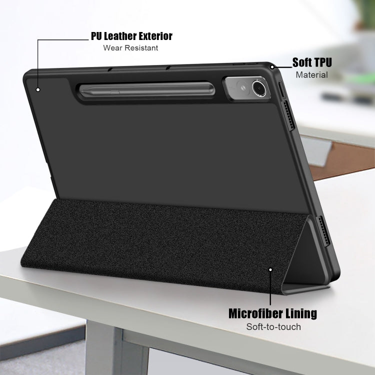 For Lenovo Tab P12 12.7 /P12 Pro 2nd Gen 3-folding TPU Smart Leather Tablet Case(Black) - Lenovo by buy2fix | Online Shopping UK | buy2fix