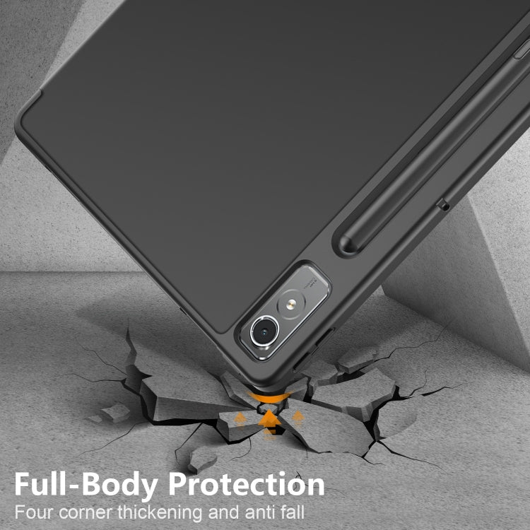 For Lenovo Tab P12 12.7 /P12 Pro 2nd Gen 3-folding TPU Smart Leather Tablet Case(Black) - Lenovo by buy2fix | Online Shopping UK | buy2fix