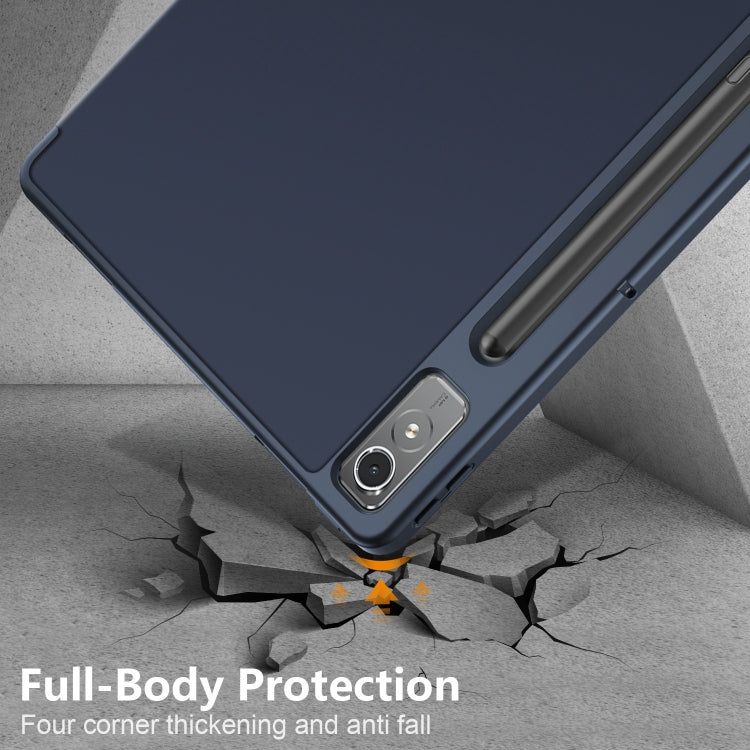 For Lenovo Tab P12 12.7 /P12 Pro 2nd Gen 3-folding TPU Smart Leather Tablet Case(Dark Blue) - Lenovo by buy2fix | Online Shopping UK | buy2fix