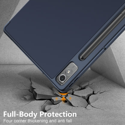 For Lenovo Tab P12 12.7 /P12 Pro 2nd Gen 3-folding TPU Smart Leather Tablet Case(Dark Blue) - Lenovo by buy2fix | Online Shopping UK | buy2fix