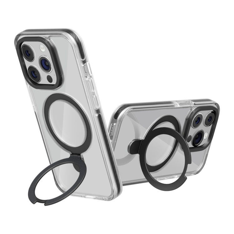 For iPhone 15 Pro Max Kingsteel Wolf MagSafe Holder Transparent Phone Case(Black) - iPhone 15 Pro Max Cases by buy2fix | Online Shopping UK | buy2fix