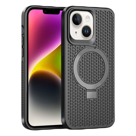 For iPhone 14/13 Skin Feel PC+TPU Cooling Magnetic Magsafe Phone Case with Stand(Black) by buy2fix