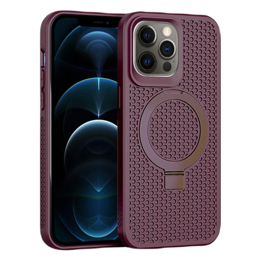 For iPhone 12 Pro Max Skin Feel PC+TPU Cooling Magnetic Magsafe Phone Case with Stand(Wine Red) by buy2fix