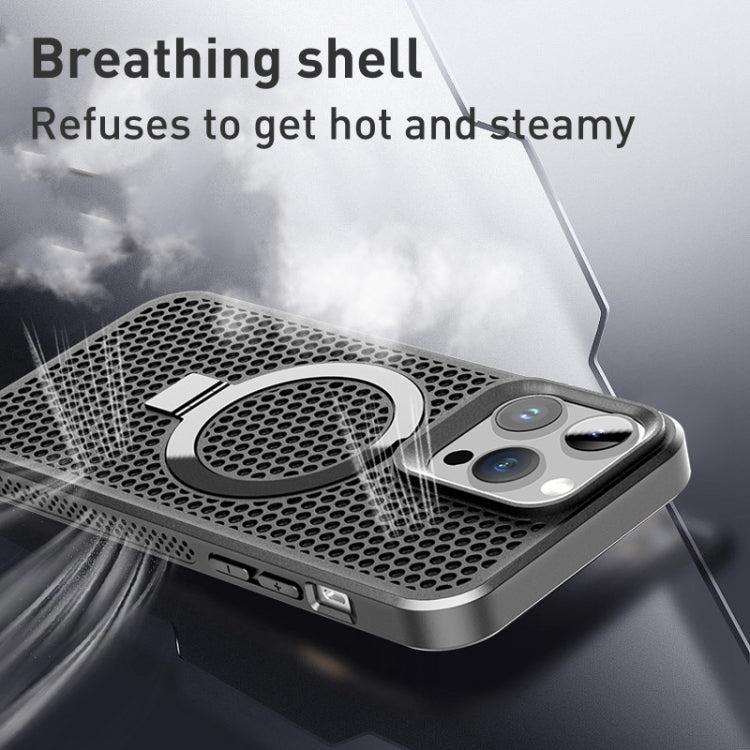 For iPhone 14/13 Skin Feel PC+TPU Cooling Magnetic Magsafe Phone Case with Stand(Black) by buy2fix