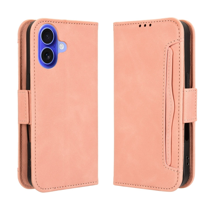 For iPhone 16 Plus Skin Feel Calf Texture Card Slots Leather Phone Case(Pink) - iPhone 16 Plus Cases by buy2fix | Online Shopping UK | buy2fix