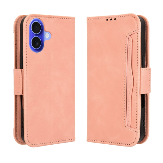 For iPhone 16 Plus Skin Feel Calf Texture Card Slots Leather Phone Case(Pink) - iPhone 16 Plus Cases by buy2fix | Online Shopping UK | buy2fix