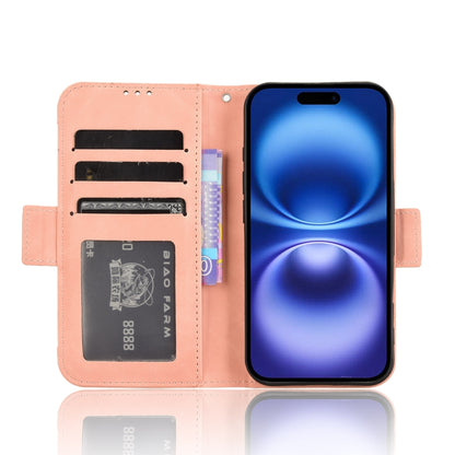For iPhone 16 Plus Skin Feel Calf Texture Card Slots Leather Phone Case(Pink) - iPhone 16 Plus Cases by buy2fix | Online Shopping UK | buy2fix
