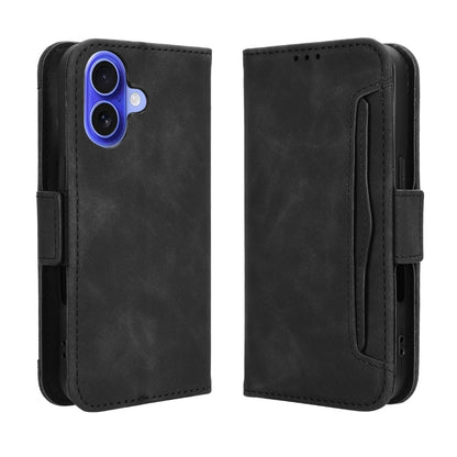 For iPhone 16 Plus Skin Feel Calf Texture Card Slots Leather Phone Case(Black) - iPhone 16 Plus Cases by buy2fix | Online Shopping UK | buy2fix