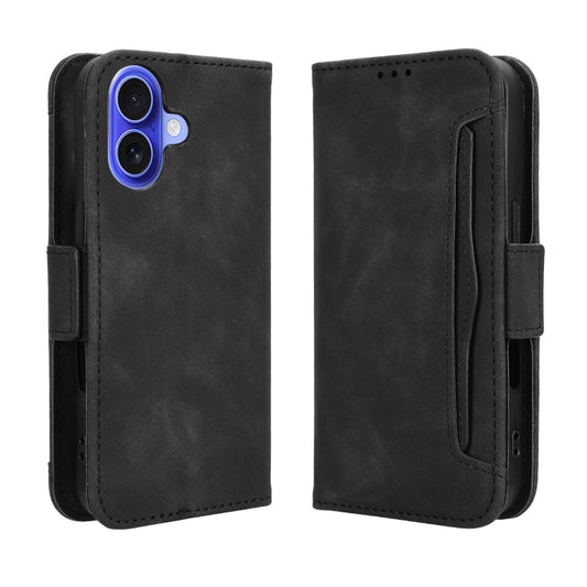 For iPhone 16 Plus Skin Feel Calf Texture Card Slots Leather Phone Case(Black) - iPhone 16 Plus Cases by buy2fix | Online Shopping UK | buy2fix