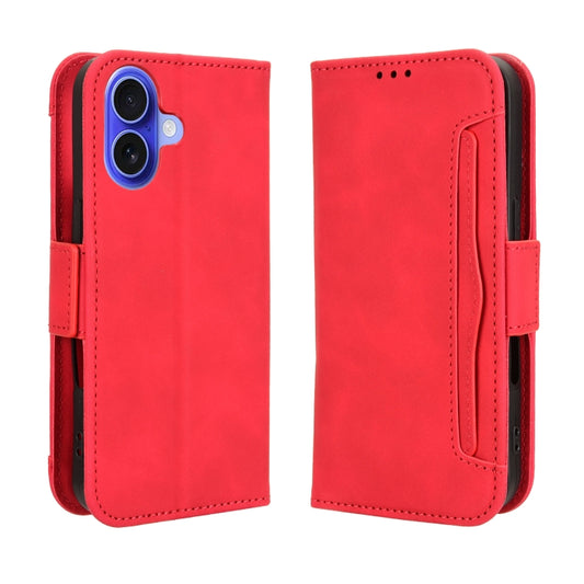 For iPhone 16 Plus Skin Feel Calf Texture Card Slots Leather Phone Case(Red) - iPhone 16 Plus Cases by buy2fix | Online Shopping UK | buy2fix