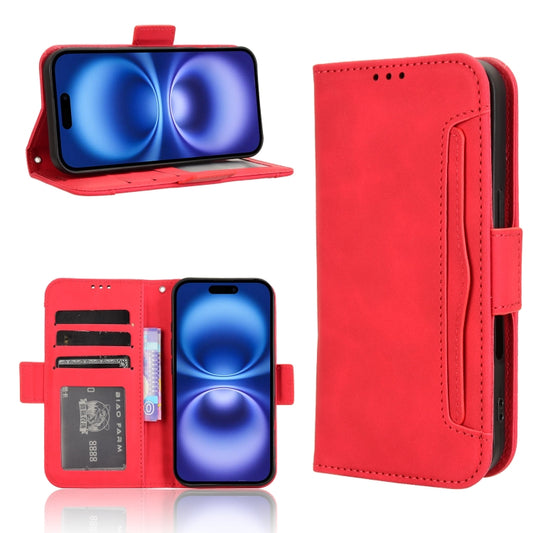 For iPhone 16 Plus Skin Feel Calf Texture Card Slots Leather Phone Case(Red) - iPhone 16 Plus Cases by buy2fix | Online Shopping UK | buy2fix