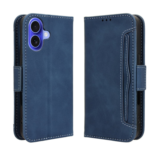 For iPhone 16 Plus Skin Feel Calf Texture Card Slots Leather Phone Case(Blue) - iPhone 16 Plus Cases by buy2fix | Online Shopping UK | buy2fix