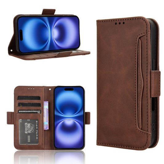 For iPhone 16 Plus Skin Feel Calf Texture Card Slots Leather Phone Case(Brown) - iPhone 16 Plus Cases by buy2fix | Online Shopping UK | buy2fix