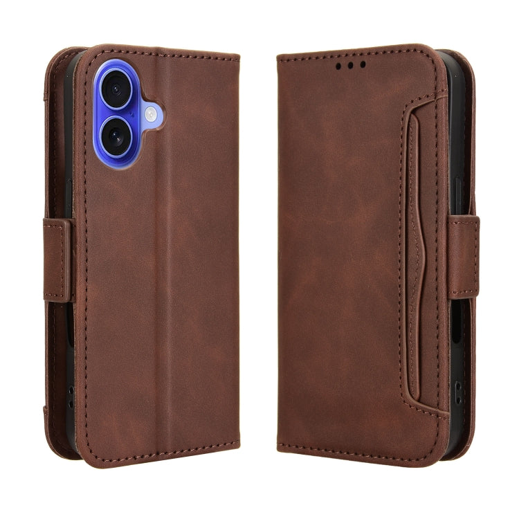 For iPhone 16 Plus Skin Feel Calf Texture Card Slots Leather Phone Case(Brown) - iPhone 16 Plus Cases by buy2fix | Online Shopping UK | buy2fix