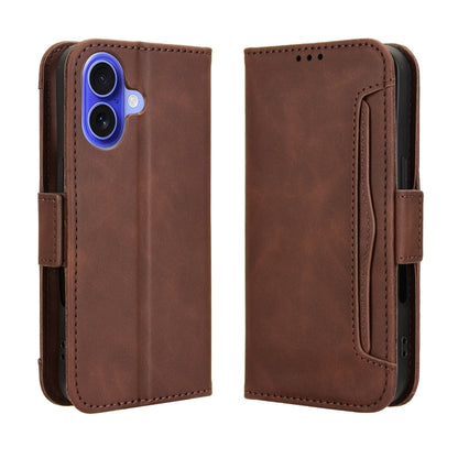 For iPhone 16 Plus Skin Feel Calf Texture Card Slots Leather Phone Case(Brown) - iPhone 16 Plus Cases by buy2fix | Online Shopping UK | buy2fix