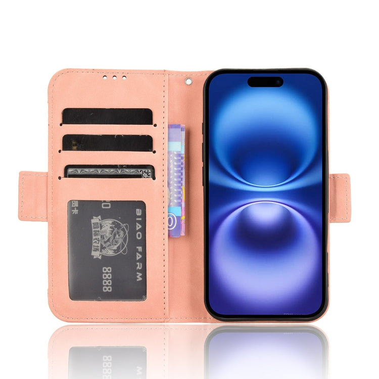 For iPhone 16 Skin Feel Calf Texture Card Slots Leather Phone Case(Pink) - iPhone 16 Cases by buy2fix | Online Shopping UK | buy2fix
