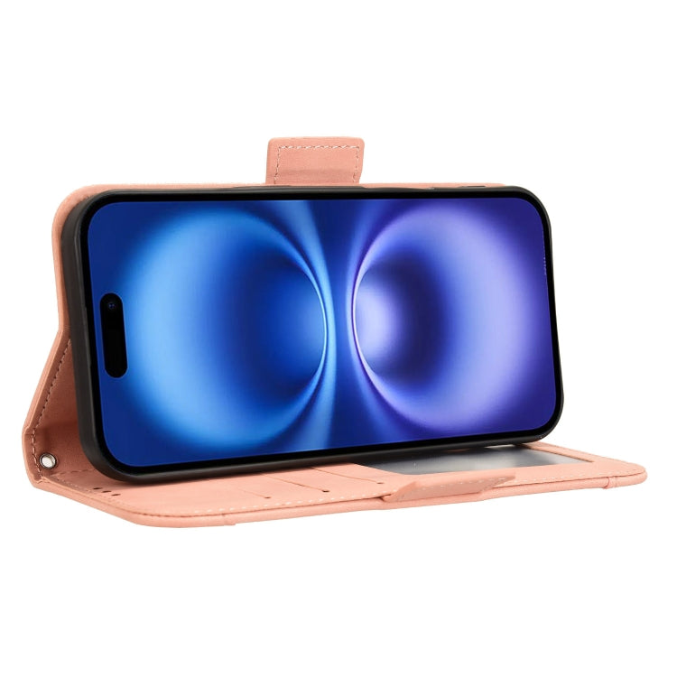 For iPhone 16 Skin Feel Calf Texture Card Slots Leather Phone Case(Pink) - iPhone 16 Cases by buy2fix | Online Shopping UK | buy2fix