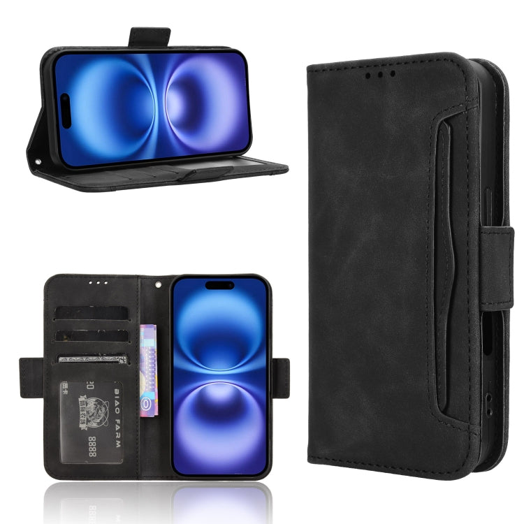 For iPhone 16 Skin Feel Calf Texture Card Slots Leather Phone Case(Black) - iPhone 16 Cases by buy2fix | Online Shopping UK | buy2fix