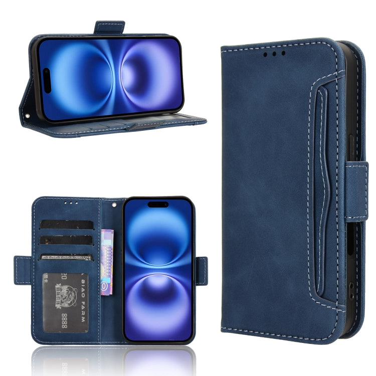 For iPhone 16 Skin Feel Calf Texture Card Slots Leather Phone Case(Blue) - iPhone 16 Cases by buy2fix | Online Shopping UK | buy2fix
