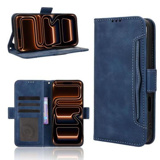 For iPhone 18 Pro Max / 17 Pro Max Skin Feel Calf Texture Card Slots Leather Phone Case(Blue)