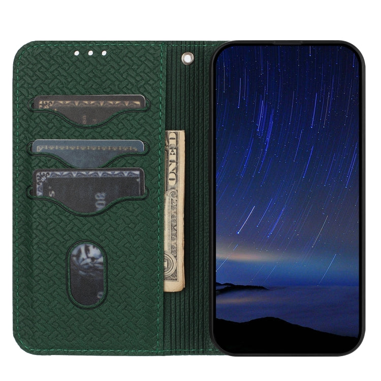 For iPhone 16e Woven Texture Stitching Magnetic Leather Phone Case(Green) by buy2fix