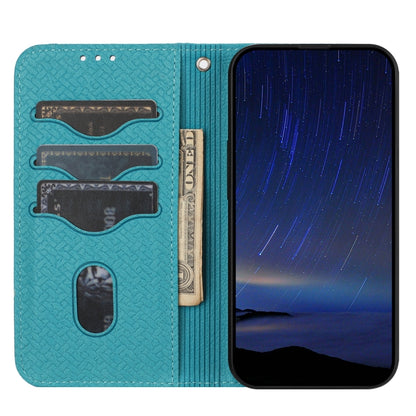 For iPhone 16e Woven Texture Stitching Magnetic Leather Phone Case(Blue) by buy2fix