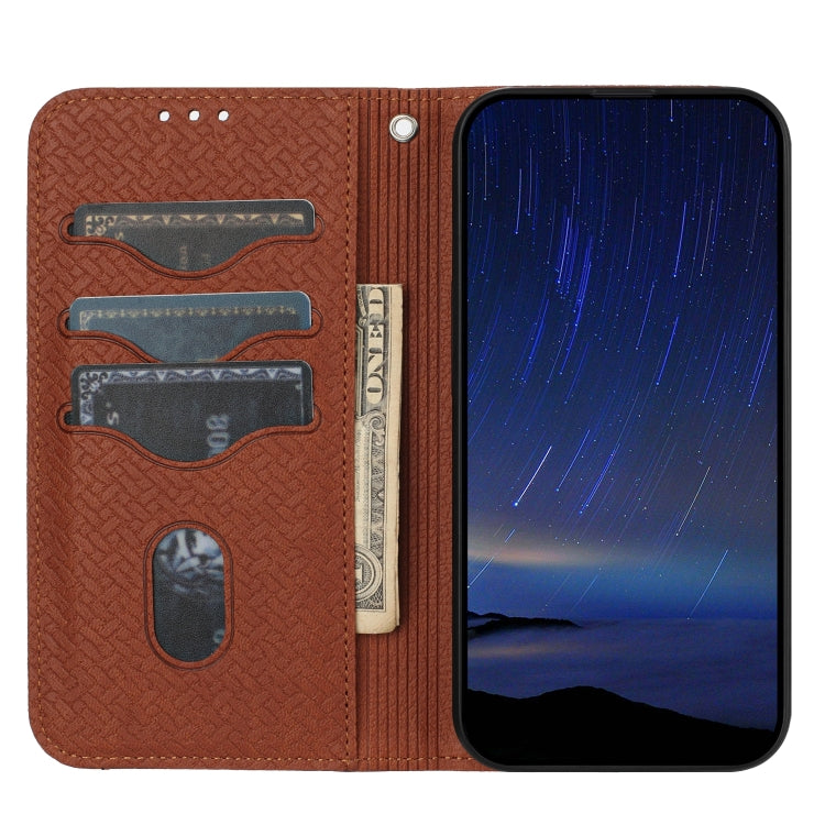 For iPhone 16e Woven Texture Stitching Magnetic Leather Phone Case(Brown) by buy2fix