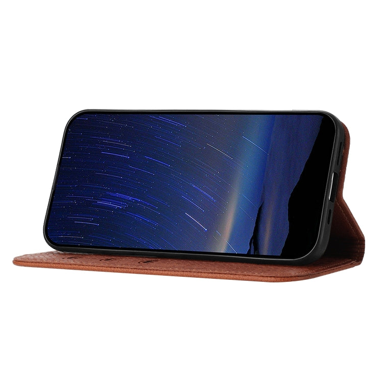 For iPhone 16e Woven Texture Stitching Magnetic Leather Phone Case(Brown) by buy2fix