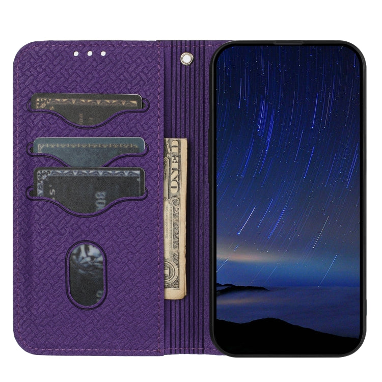 For iPhone 16e Woven Texture Stitching Magnetic Leather Phone Case(Purple) by buy2fix