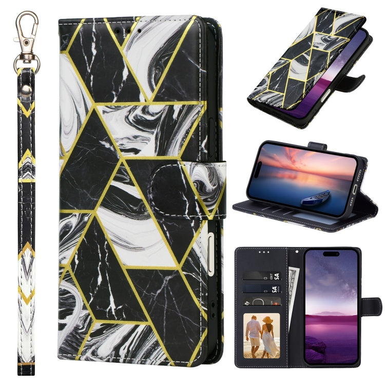 For iPhone 16 Pro Marble Bronzing Stitching Leather Phone Case(Black) by buy2fix