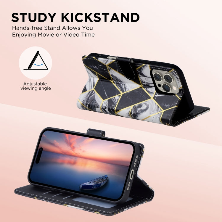 For iPhone 16 Pro Marble Bronzing Stitching Leather Phone Case(Black) by buy2fix