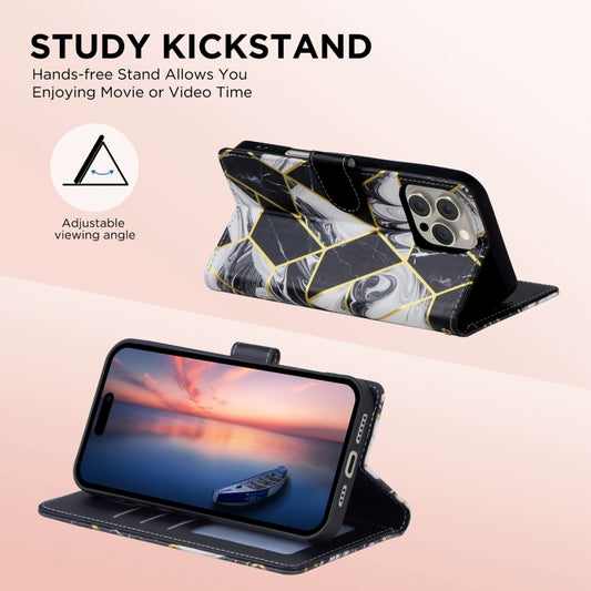 For iPhone 16 Pro Marble Bronzing Stitching Leather Phone Case(Black) by buy2fix