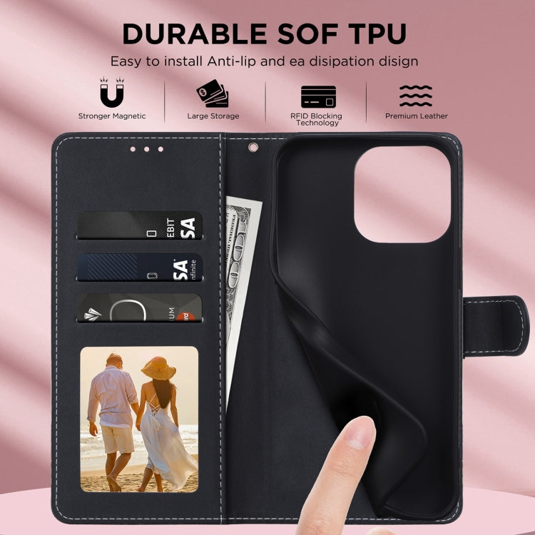 For iPhone 16 Pro Marble Bronzing Stitching Leather Phone Case(Black) by buy2fix