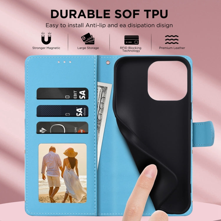 For iPhone 16 Pro Marble Bronzing Stitching Leather Phone Case(Blue) by buy2fix