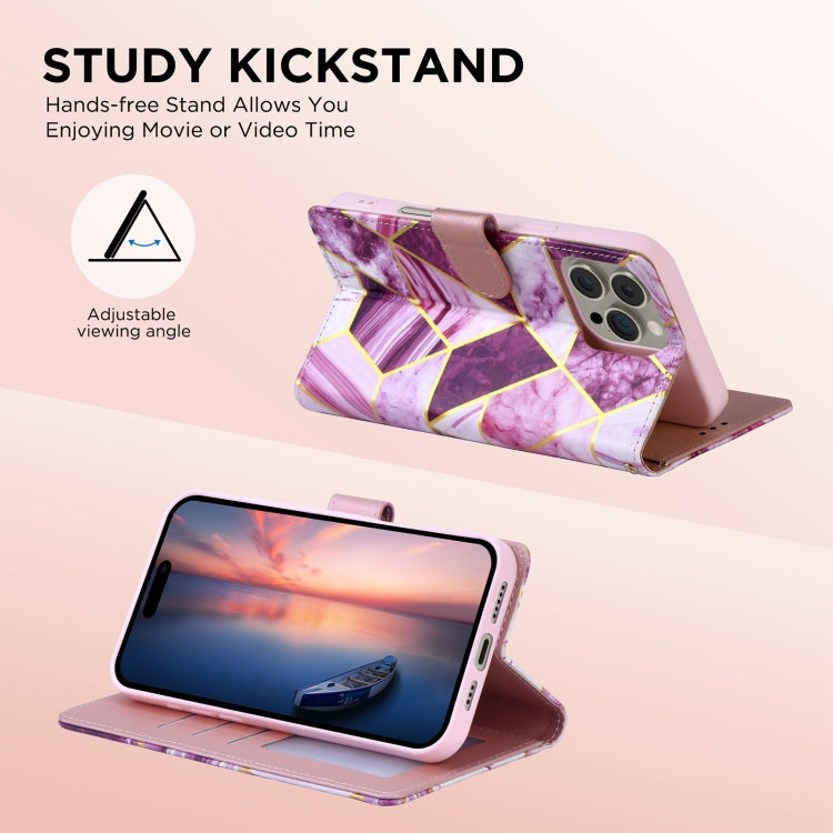 For iPhone 16 Pro Marble Bronzing Stitching Leather Phone Case(Purple) by buy2fix