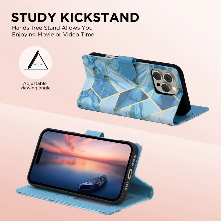 For iPhone 16 Pro Max Marble Bronzing Stitching Leather Phone Case(Blue) by buy2fix
