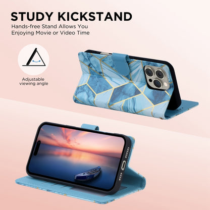 For iPhone 16 Pro Max Marble Bronzing Stitching Leather Phone Case(Blue) by buy2fix