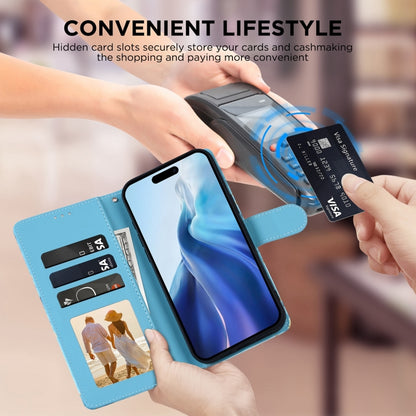 For iPhone 16 Pro Max Marble Bronzing Stitching Leather Phone Case(Blue) by buy2fix