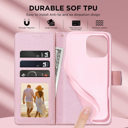 For iPhone 16 Pro Max Marble Bronzing Stitching Leather Phone Case(Rose Gold) by buy2fix