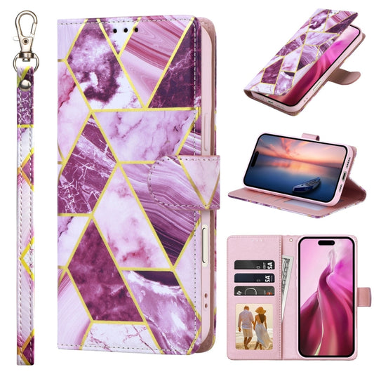For iPhone 16 Pro Max Marble Bronzing Stitching Leather Phone Case(Purple) by buy2fix