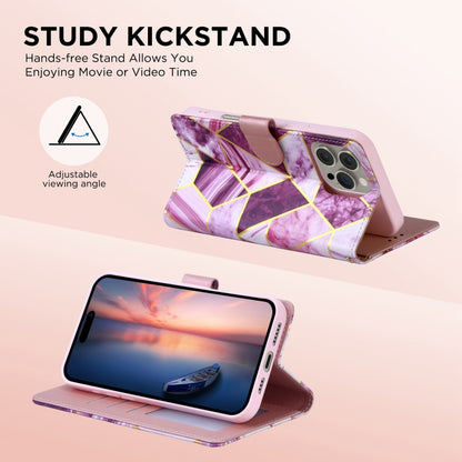 For iPhone 16 Pro Max Marble Bronzing Stitching Leather Phone Case(Purple) by buy2fix